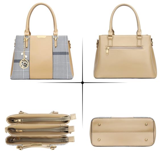 Camel Striped Zippered Shoulder Bag Satchels